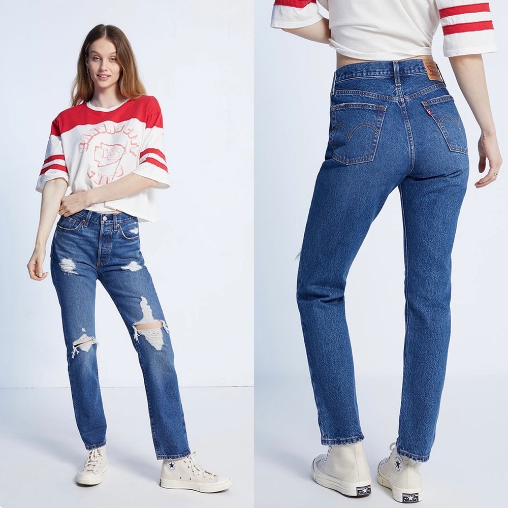 Levi's 501 Distressed Jeans Women's Size 25 Dark Wash Denim High Rise